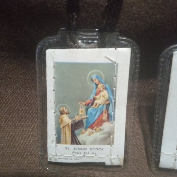 Vintage Wool-Backed Scapulars Catholic, Scapular Necklace, Brown ribbon. - Picture 7 of 8